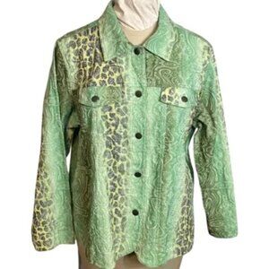 Analog Green Paisley & Animal Print Button-Up Jacket Size 1X